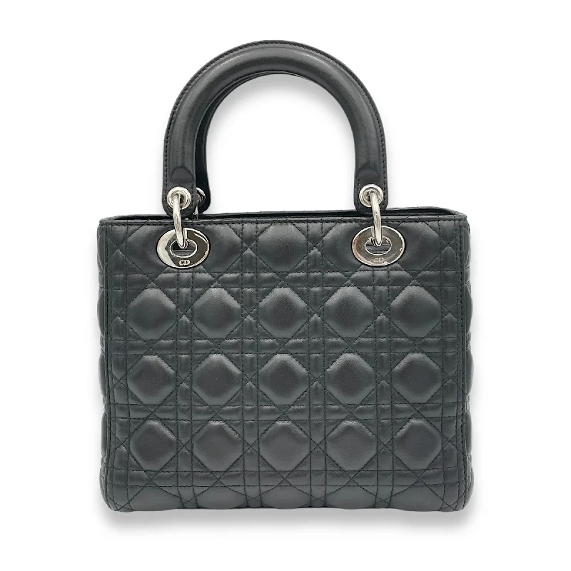 Christian Dior bags with a detachable coin purse insideLady Dior Top Handle Bag Medium Black in Lambskin, Silver hardware