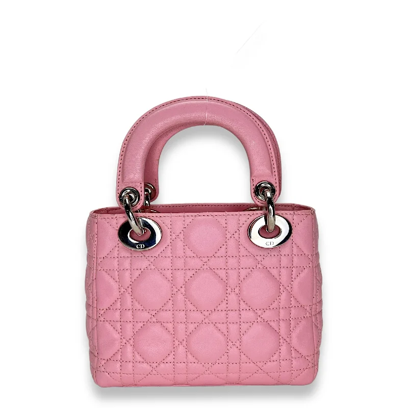 Stylish Christian Dior shoulder bags with a tassel - adorned zipperLady Dior Mini Pink Top Handle Bag in Calfskin, Silver hardware