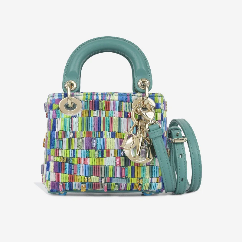 Christian Dior tote bags with a double - handle and shoulder - strap optionMicro Lady Dior - Minjung Kim Beaded Teal