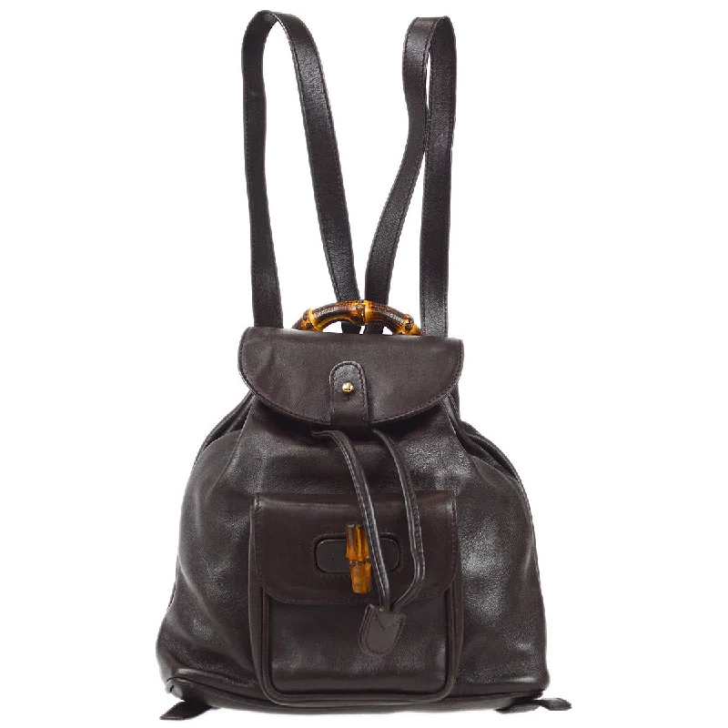 Women Gucci Sylvie bags with a leather - wrapped handleGUCCI 1990s Bamboo Backpack Small Brown 97631